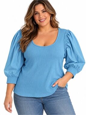 Anthro Nation Los Angeles Tessa Blue Scoop Neck‎ Ribbed Top XXL